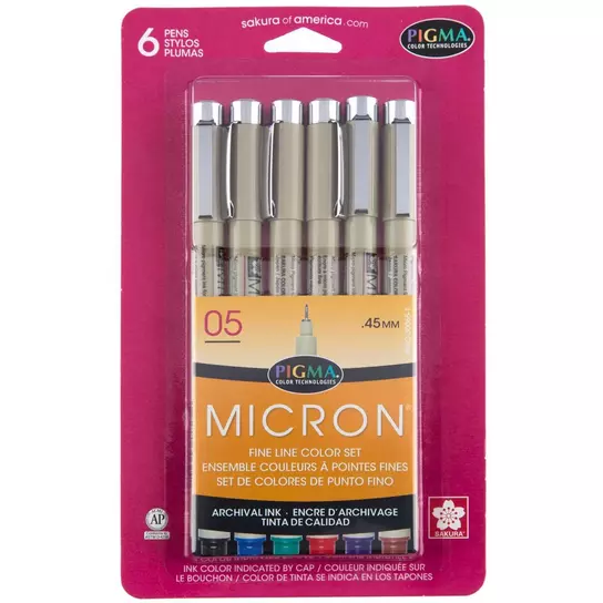 Sakura Pigma Micron Pen Set, 6-Colors, .45 mm